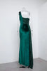 Wine Sequin Evening Dress Elegant Women One Shoulder Draped Split Wedding Party Prom Dresses Bridesmaid Wine Long Gown