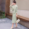 Elegant Tweed Two Piece Set for women Tassel Long Sleeve Jacket Coat + High Waist Skirt Sets Office Lady Suit