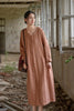 Vintage Women Ramie Cotton Dresses V-Neck Long Sleeve Spring Robes Loose Chinese Style Tie-dye A-Line Dress