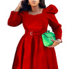 Autumn Stylish Women Evening Party Dress Long Puff Sleeve Elegant Pleated A-Line Gowns Birthday Wedding Celebrate Robes
