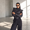 Women Sporty Cropped Padded Jacket Stand Collar Zip‑Up Shoulder Pad Long Sleeve Slim Fit Warm Coat Casual Chic Ladies Outerwear