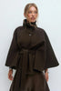Women's Brown Belt Cropped Poncho Jacket For Women Demi-season Button Cape Cloak Coat Jackets Winter Autumn Spring Black White