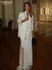 Loose Print Women's Two Pieces Set Elegant Long Sleeve Blazer With High Waist Maxi Skirt Set Female Streetwear