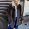 Women's Oversized Coats V-neck Long Sleeve Pocket Faux Fur Jackets Winter Female Furry Solid Loose Fitting Jacket Outerwears
