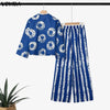 5XL Vonda Plus Size 2 Piece Outfits Autumn Women Bohemian 3/4 Sleeve Shirts Wide Leg Pants Print Vintage Pant Sets 2PCS