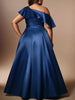 Plus Size One Shoulder Ruffled Satin Evening Gown Elegant High Low Maxi Dress for Women Formal Wedding Party Prom Cocktail Dress