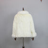 Extra Long Real Genuine Natural Knitted Rabbit Fur Shawl Coat with Fox Fur Collar Women's Knit Jacket Cape