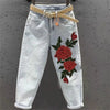 High Waist Harlan Jeans Women's Spring Autumn Large Size Embroidery Loose Ankle Length Jeans Denim Pants 5XL