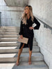 Elegant Long Sleeved Dress Women Solid Color Slim Fit Sexy Pleated Design Lapel Lantern Sleeve Shirt Dress