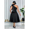 Women Big Bow Shoulder Skew Collar Big Swing Knee Length Dress Belt Street Vestidos Sexy Party Evening Chic Dresse