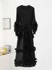 Elegant Women Pleated Dress O Neck 3D Floral Long Sleeves Fungus Spliced Design A-line Dresses Party 2AA1375