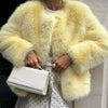 Cool Street Girls Winter Fluffy Fox Fur Jacket Women Casual Round Neck Faux Fur Coat Chic Thick Warm Outerwear