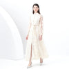 Spring Autumn European American Stand Up Collar Single Breasted Lace Dress Women Elegant Embroidery Large Swing Long Dress C205