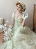 Handmade Women Green Beaded Lace Formal Dress Regency Empire Waist Lolita Gown French Elegant Party Outfit Chic Retro