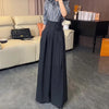 Korean Royal Sister Style Gray Suit Pants Women's High Waist Drape Strap Design Wide Leg Trousers