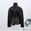Broad Shoulders Lace up Leather Jacket Lady Zipper Solid Color Long Sleeve Loose Casual Coats Street Women's Jackets