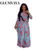 Women Print Full Sleeve O-neck Pleated Long Dress Spring Evening Elegant Romantic Vacation Party Birthday Dresses