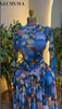 Women Paisley Printed Big Swing Ruffles A-line Mesh Maxi Dress Parties Vacation Education Long Dresses Vestidos