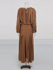 Solid Spliced Folds Minimalist Dresses for Women Round Neck Long Sleeves High Waist Elegant Dress Female Autumn