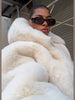 Women's Faux Fur Coats Hooded Patchwork Zipper Cropped Jackets Street Female Lantern Long Sleeves Loose Autumn Winter Outerwears