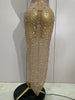 Women Sparkly Diamonds Mesh Sheer Stretch Long Dress Eveing Celebrate Birthday Party Nightclub Sexy Stage Costume