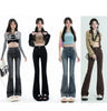 Women Jeans Cotton Denim Flared Pants Elastic Force Vintage Streetwear High Waist Slim Mom Harajuku Trousers Plus Length