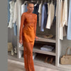 Women Maxi Dress Sexy Stand Collar Long Sleeve Hollow Out Lace Patchwork Satin Dresses Wedding Guest Party Long Gown