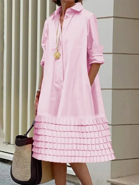 Female Stylish Multi-Layered Lapel Shirts Dress Spring Long Sleeves Urban Casual Midi Dresses For Office Lady