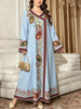 Plus Size Middle Eastern Gown Western V-Neck Printed Women's Dress for Commute Loose Vacation Style Long Sleeve Dress