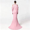 High Street Designer Women's Stand Collar Beaded Diamonds Chiffon Off Shoulder Long Sleeves Party Long Dress