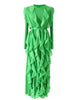Ruffles Pleated Dress For Women Round Neck Long Sleeves Belt Dresses Female Festival Clothing Spring 2DA3661