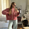 Women's Autumn Aesthetic Floral Print Stand Collar Color Pocket Quilted Padded Jackets Coat Female Warm Outwear Chic Tops