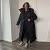 Warm Women's Puffy Quilted Hooded Long Cotton Coat Loose Solid Stand Collar Lace Up Zipper Overcoats Winter Lady Outwear