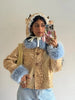 Women Deer Print Faux Fur Cropped Coats Blue Contrast Lapel Cuff Button Up Fluffy Warm Coat Winter Casual Chic Wear