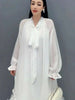 Autumn Dress For Women Fashinon Chiffon Long Sleeved Artificial Feathers Elegant Female Dresses 5R9799