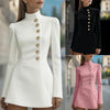 Women's Turtleneck Dress Suit Single-breasted High Waist Slim Long Sleeve Korean Style Office Pink Mini Skirt