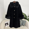 Elegant Faux Fur Collar Coat Women Winter Slim Patchwork Pocket Warm Trench Street Casual Long Faux Fox Fur Outerwear