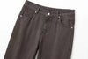 Woman Clothes Commuting Mom Jeans Minimalist Retro Brown Washed Denim Pants Medium Waist Straight Jeans Women