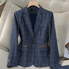 Apricot Plaid Pant Suits for Women Blazer British Style Capable Professional Clothing OL Clothes Suit Pants