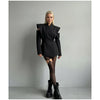 Chic Solid Waist Cinching Blazer Coat Women Wide Shoulder Split Sleeves Single Button Jacket Spring Lady Street Jackets
