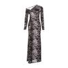 Patchwork Design Long Dress Women Autumn Inclined Shoulder Full Sleeve Skinny Stretch Wild Style Streetwear