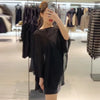 Asymmetric Satin Dress Womens Dresses Mini Layered Cape Dress Chic Black Cocktail O-Neck Short Dresses Elegant Party Dress