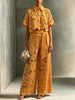 Elegant Women's Sets Sexy Lace Hollow Shirt Short Top + Wide-leg Pants Two Piece Set Women Suits Solid Color Sets Female