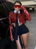 Faux Leather Jacket Women Hipster Snake Print Fall O-Neck Full Sleeve Street Wild Basic Outwear Crop Overcoat