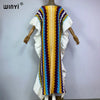 Knitting Rainbow Printing Comfort Warm Winter Holiday Dress Elegant Africa Women Boho Party Long Dress