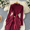 Long Dress Women Sexy Dresses Mock Neck Vestidos Y2k Streetwear Full Sleeve Tight Waist Elegant Splice Party Night Work