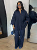Navy Blue Bubble Tie Waist Maxi Dress Loose Flared Long Sleeve Spring Modest Women Shirt Dress Elegant Lady Vestidos