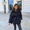 Down Jacket Warm Waist-cinching Long-sleeve Tied-waist Loose Solid-color Women's Winter Jacket Lightweight