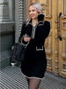 Ruffled Knit Dress Women Autumn Ribbed Contrast Long Sleeve High Waist Lapel Gown Dress Knitwear Ladies Maxi Dress