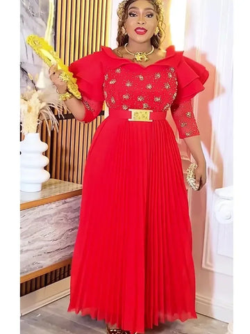 Plus Size African Party Dresses for Women Dashiki Ankara Wedding Evening Gown Elegant Muslim Maxi Dress